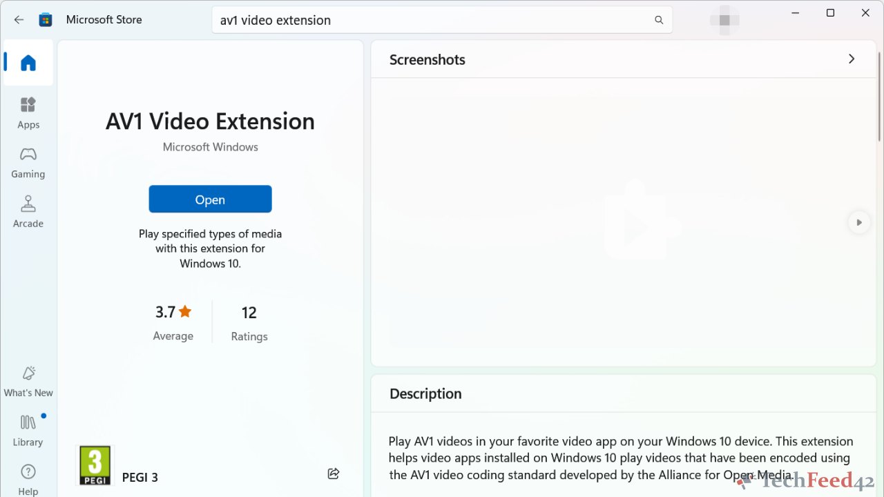 AV1 Video Extension in Microsoft Store